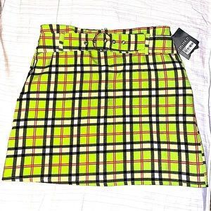 ✧ NWT Lime Green Plaid High Waisted Bodycon Mini Skirt ✧